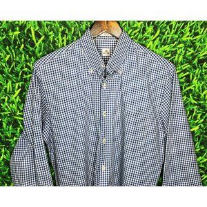 Peter Millar Men’s Long Sleeve Button Front Medium Blue Gray Plaid Shirt